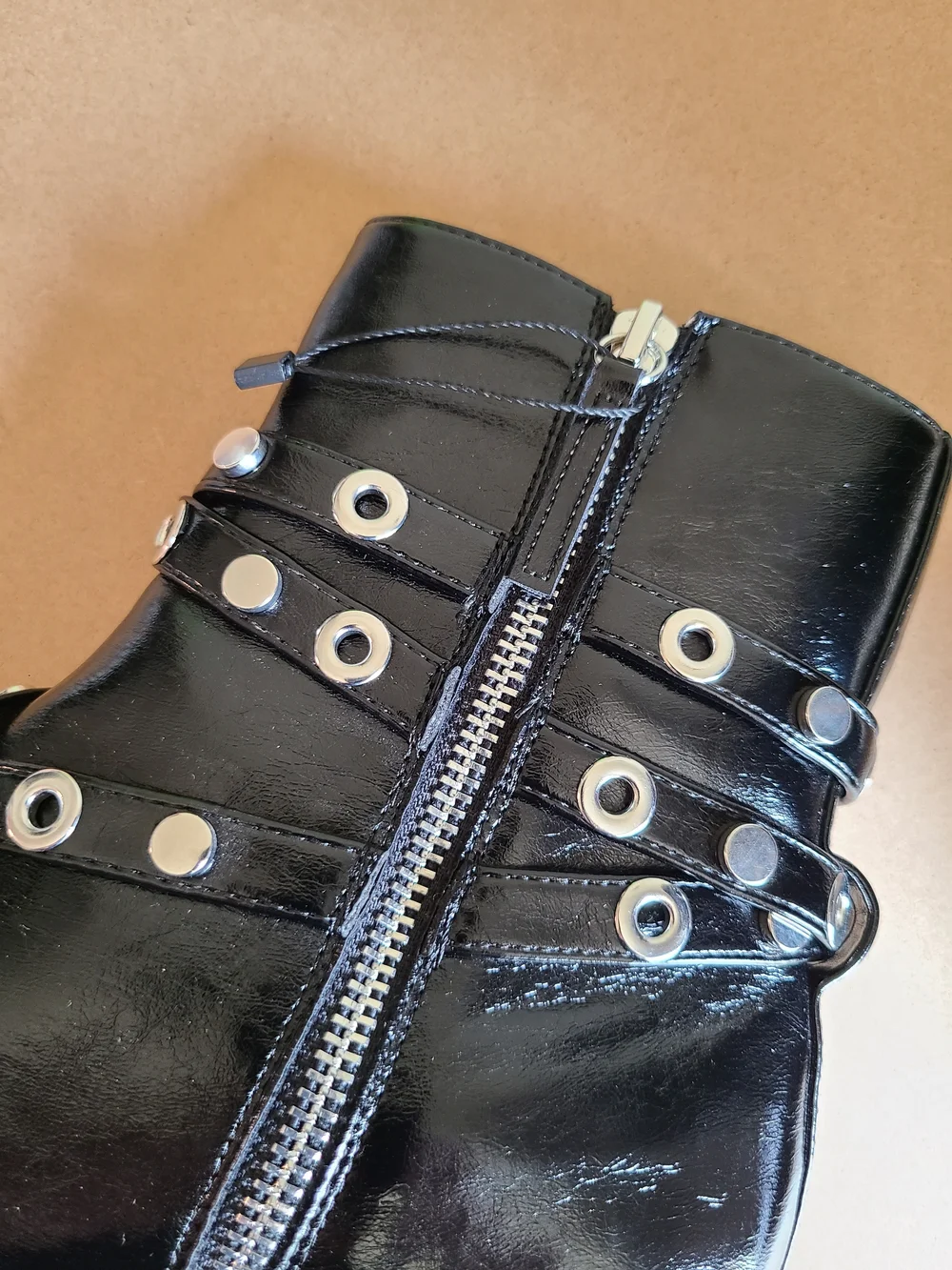 Zara Black Pointed-Toe Grommet Strap Ankle Booties